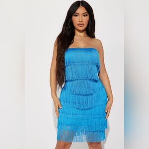 Blue fringe mini dress